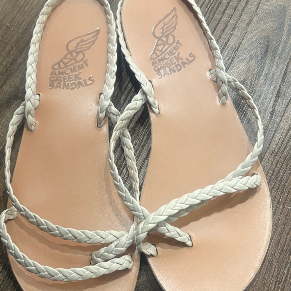 Ancient Greek Sandals Braided Leather Cream Flat Sandals Size 40 (9-9.5)